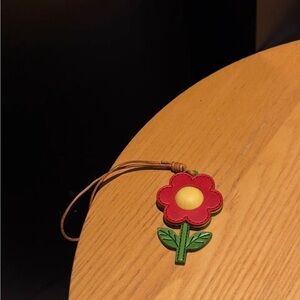 Floral Leather Bag Charm with Red and Green Accents